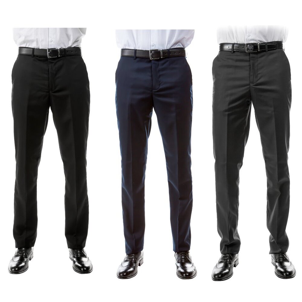 Azzuro Men’s Business Core 3-Pack of Dress Pants (Unhemmed/Open Bottom)